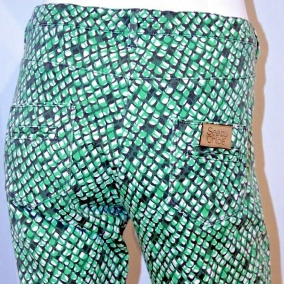 SEE BY CHLOE Denim GREEN Snake Print JEANS
